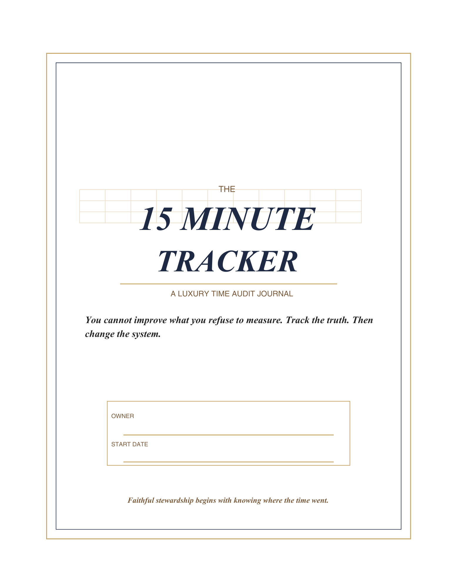Front page of the 15 Minute Tracker printable file