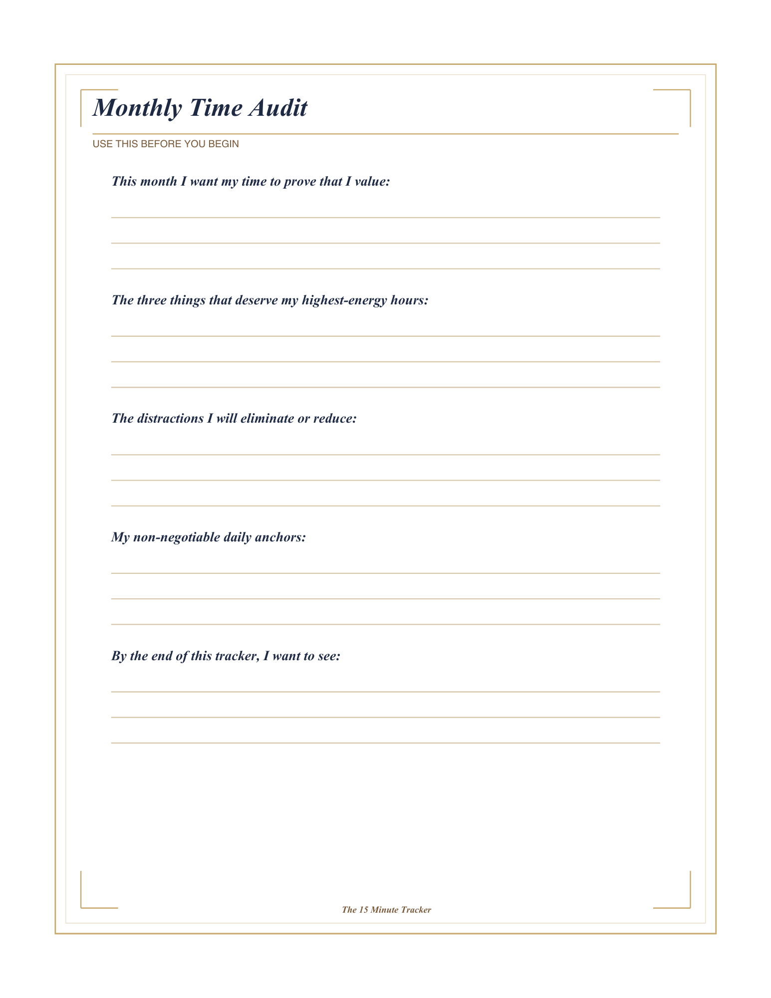 Interior preview page of the 15 Minute Tracker